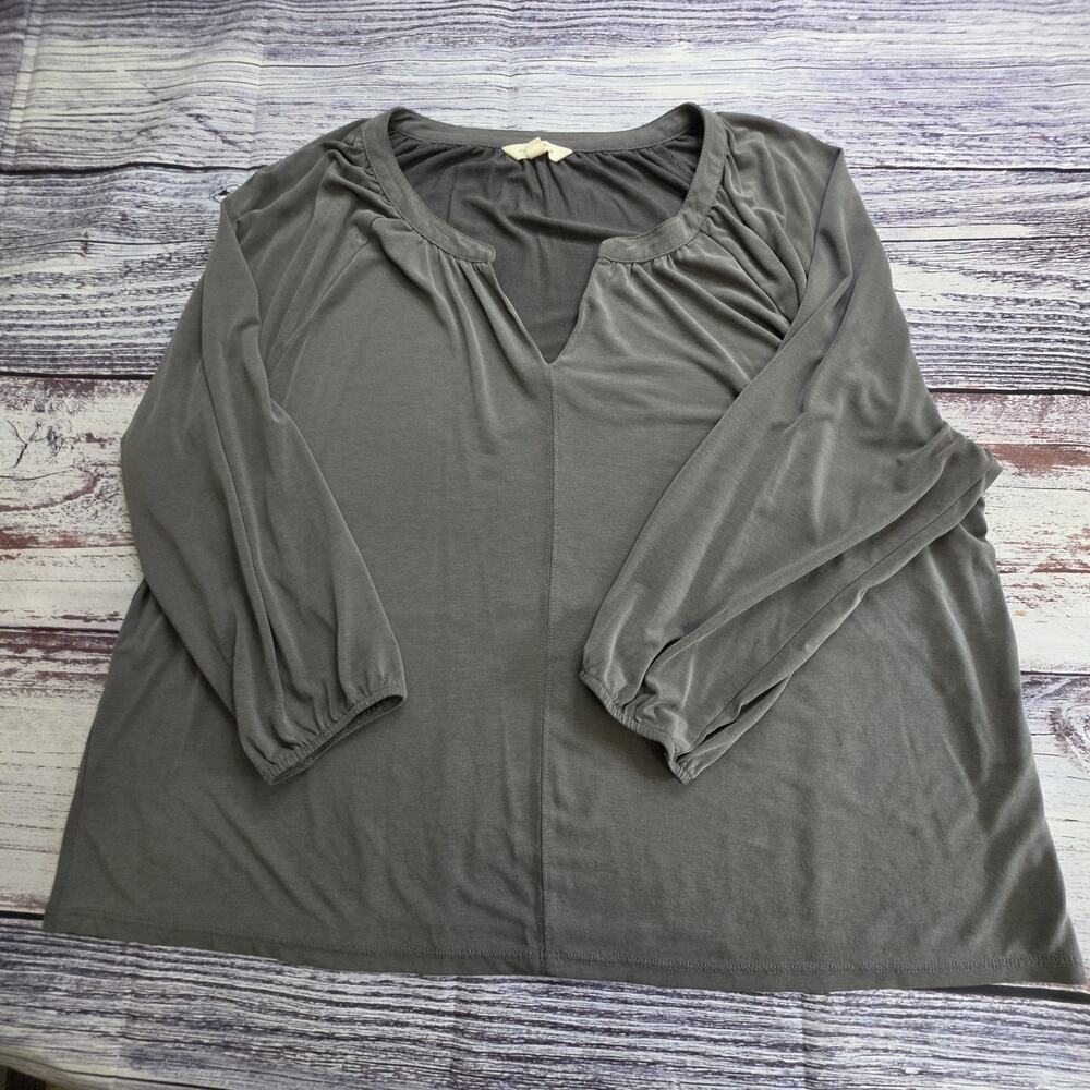 Lucky Brand Women's Blouse 3/4 Sleeve V-Neck Gray Business Casual Size XXL
